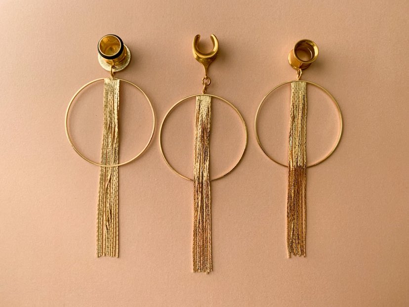18k Gold Hoops With Chain Tassels