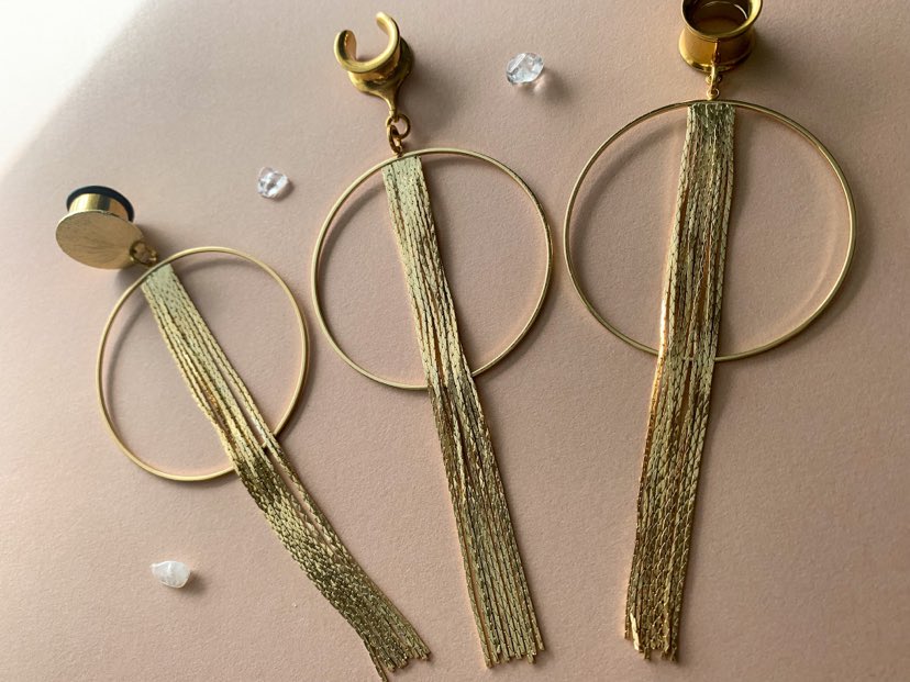 18k Gold Hoops With Chain Tassels