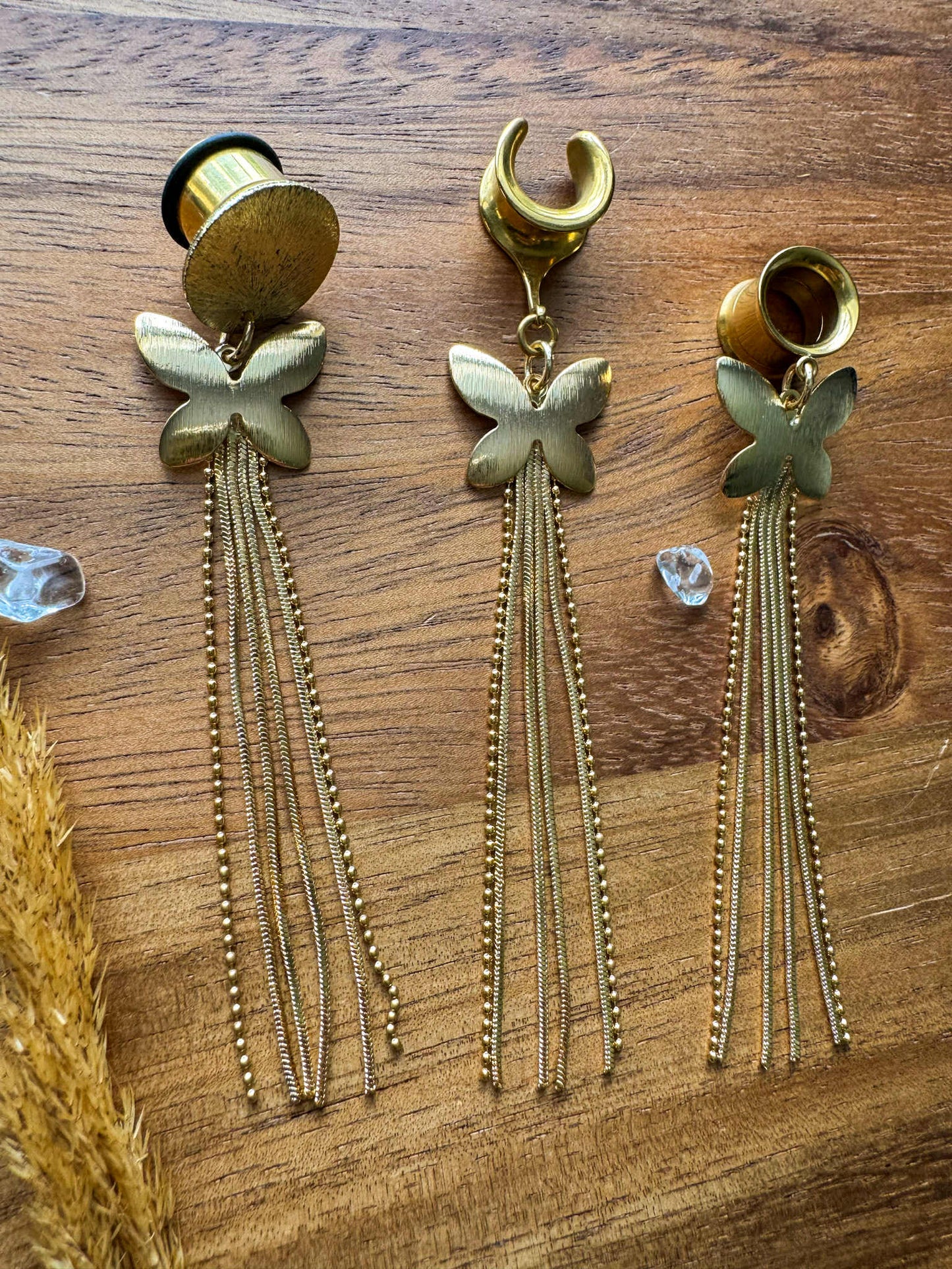 18k Butterfly Tassels Plug Earrings