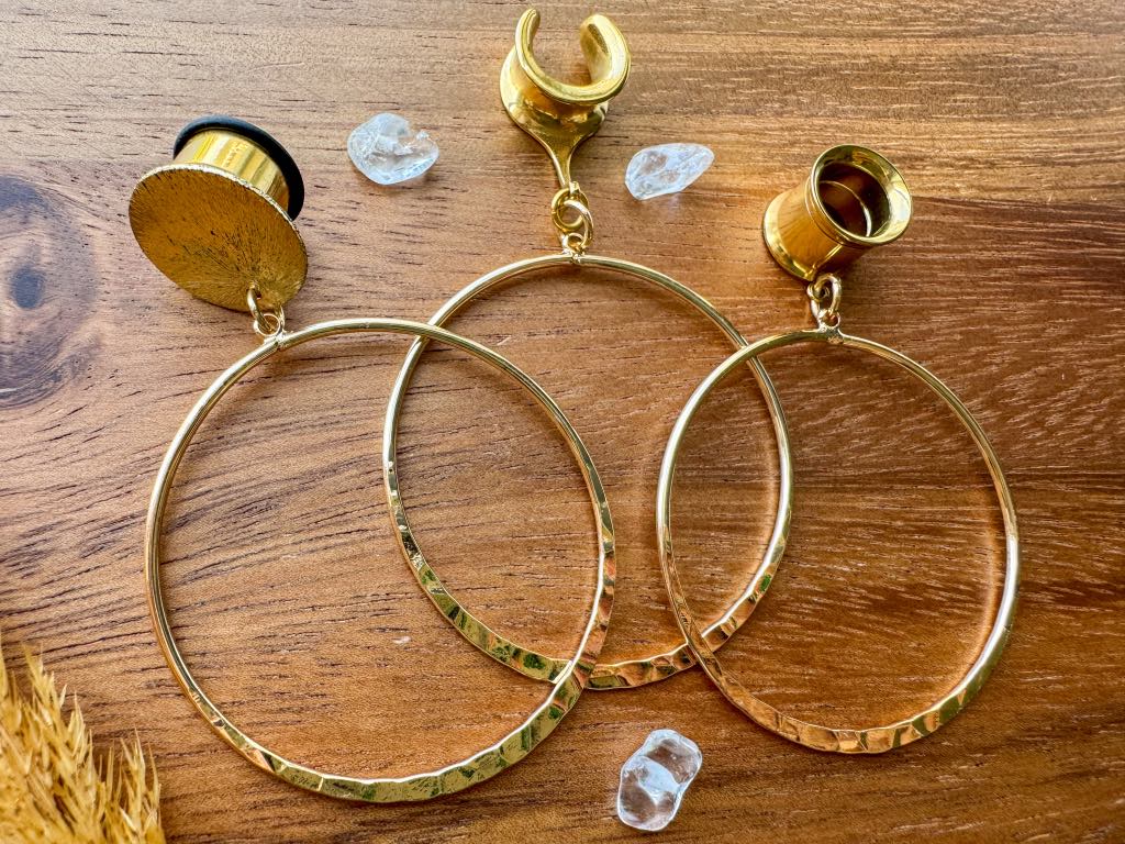 18k Gold Hammered Hoops
