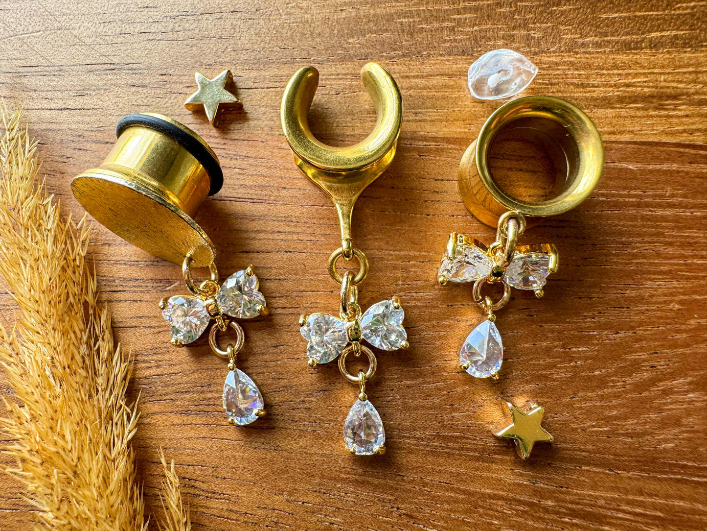 18k Mini CZ Bows Plug Earrings