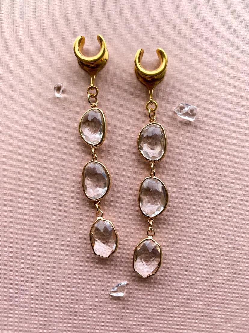 3-Tier Gold Faceted Glass Dangles
