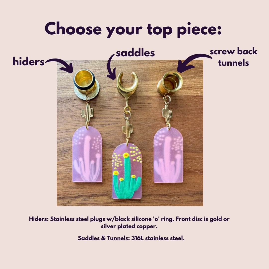Pink Flowering Cactus & Mini 18k Gold Cactus Dangles