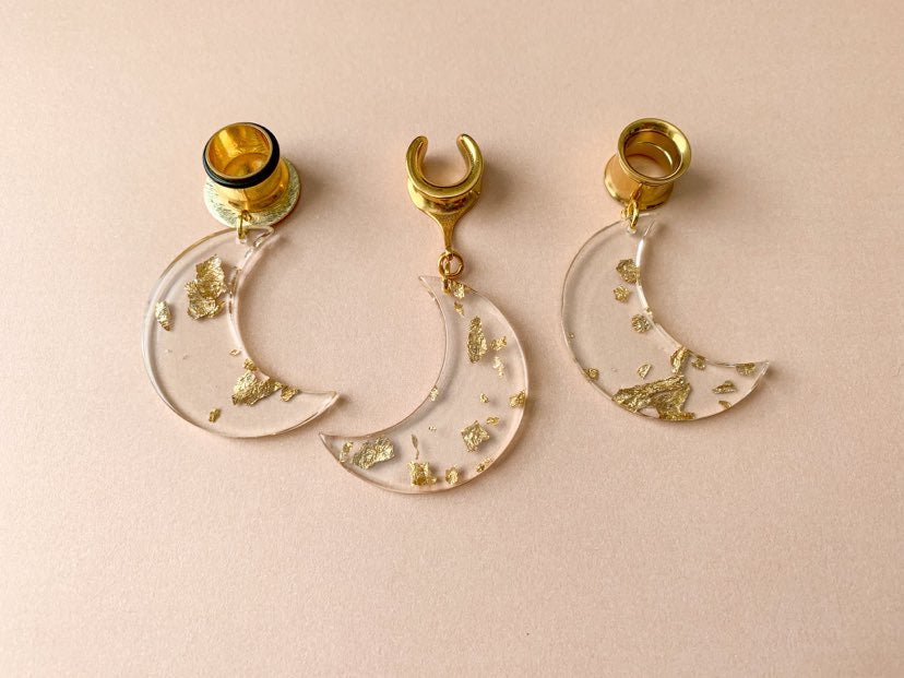 Acrylic Moon Earrings With Glistening Gold Flake