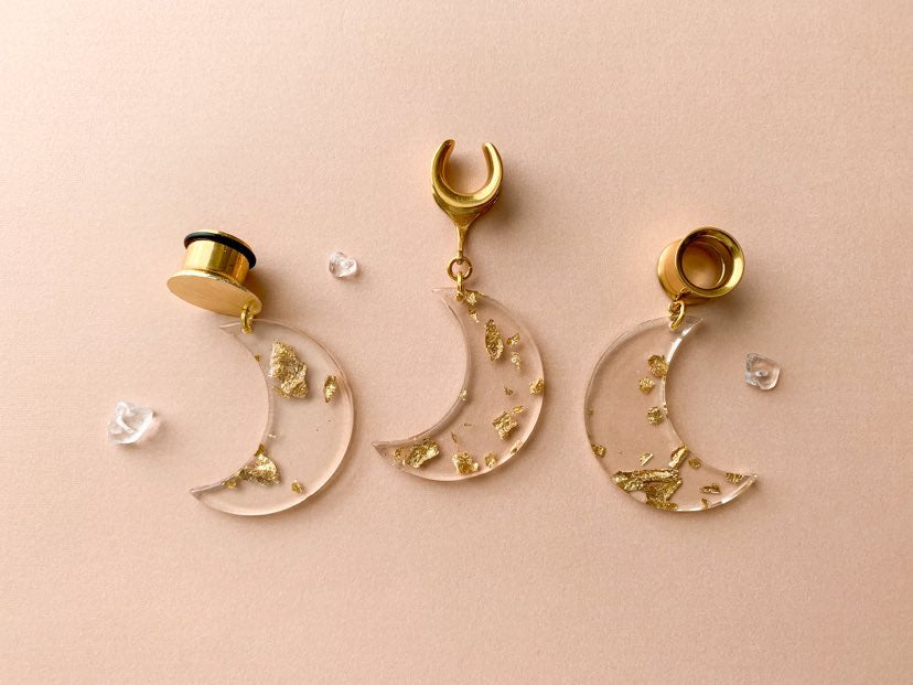 Acrylic Moon Earrings With Glistening Gold Flake