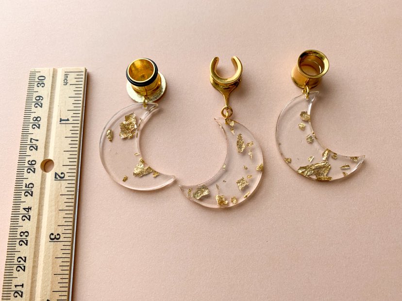 Acrylic Moon Earrings With Glistening Gold Flake
