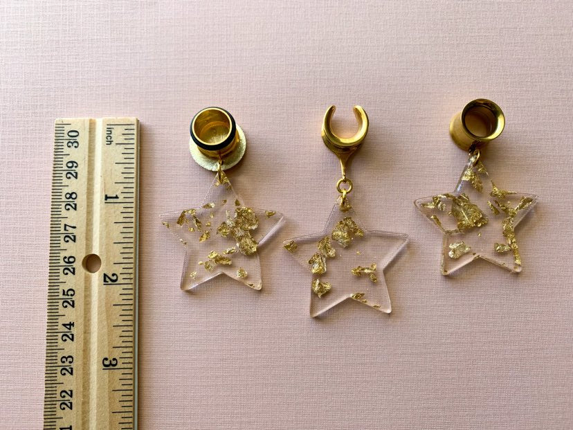 Acrylic Star Earrings With Glistening Gold Flake
