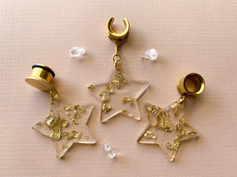 Acrylic Star Earrings With Glistening Gold Flake