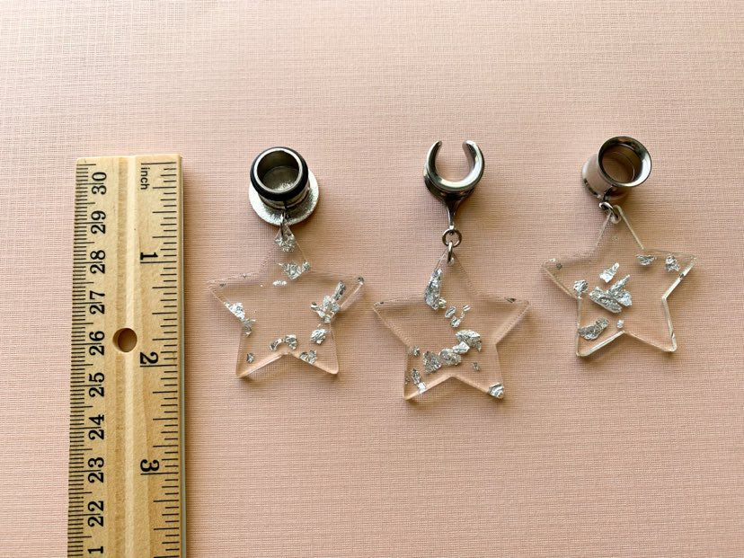 Acrylic Star Earrings With Glistening Silver Flake