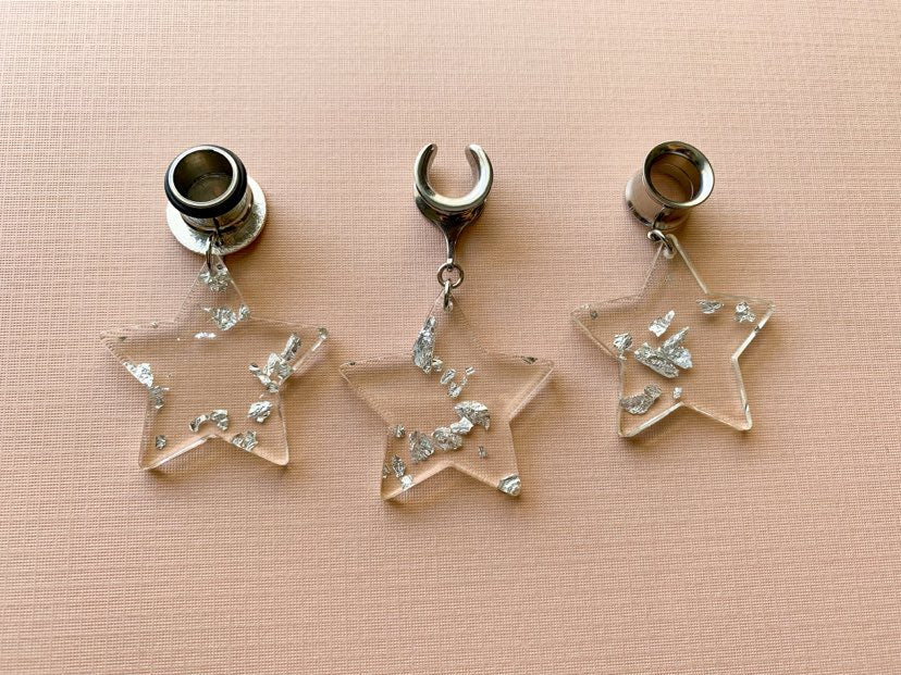 Acrylic Star Earrings With Glistening Silver Flake
