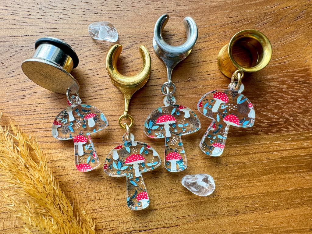Acrylic Cottagecore Mushrooms Plug Earrings