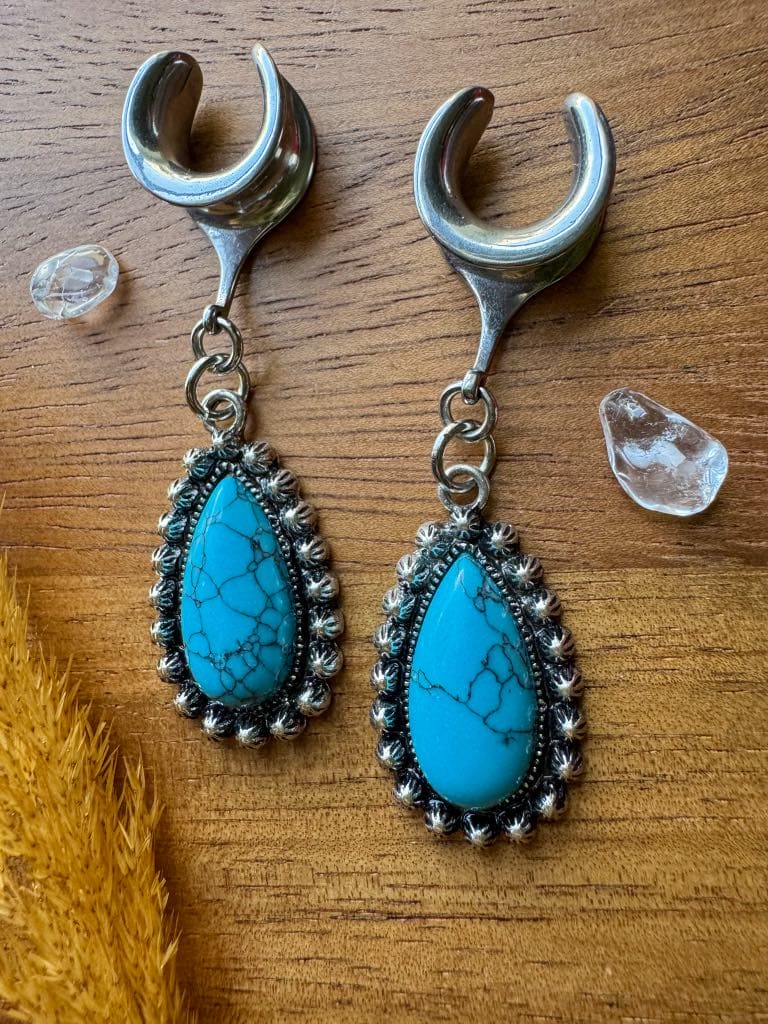 Antique Silver Tear & Faux Turquoise