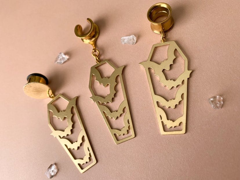 Gold Halloween Coffin With Bats