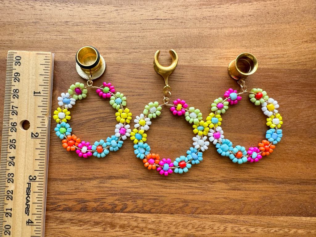 Beaded Flower Hoops