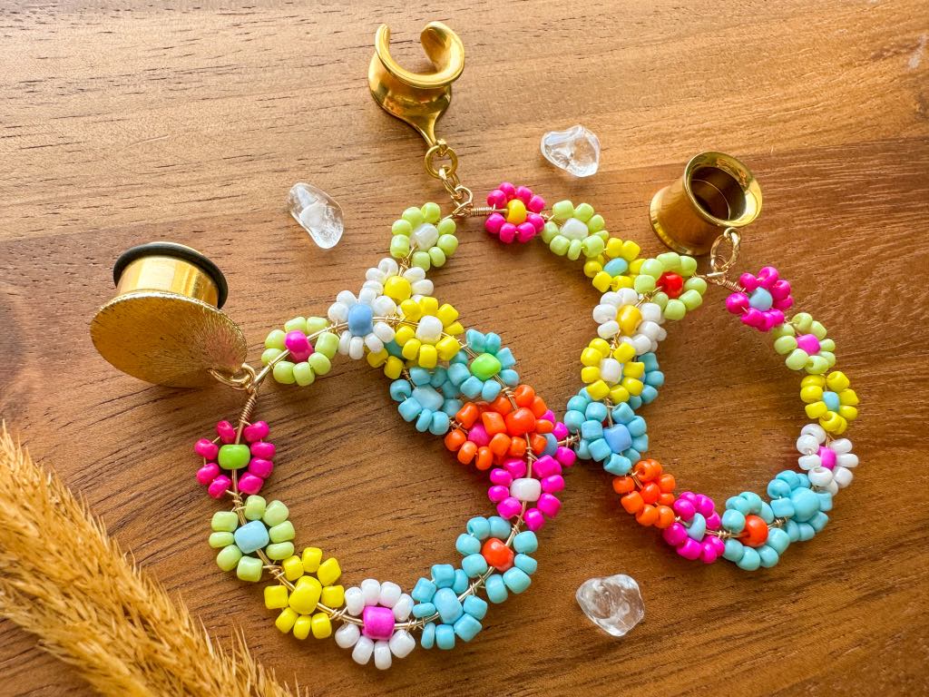 Beaded Flower Hoops