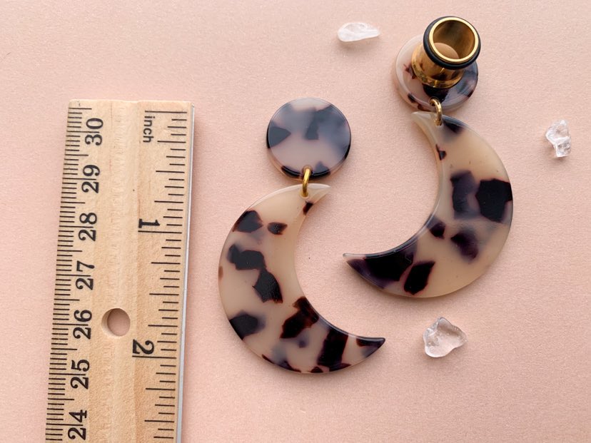 Beige & Brown Acetate Moon Dangles