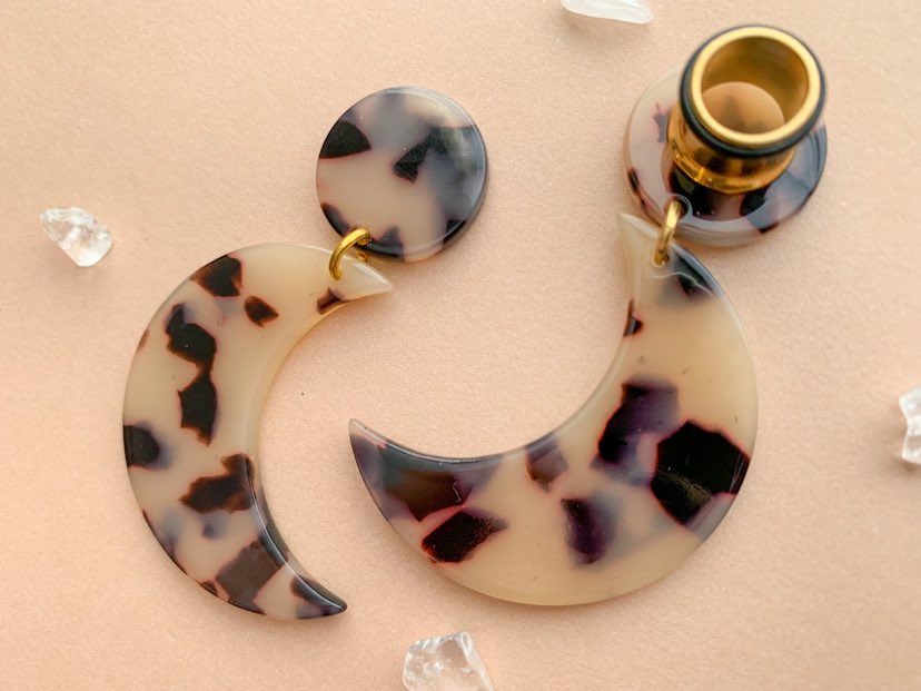 Beige & Brown Acetate Moon Dangles