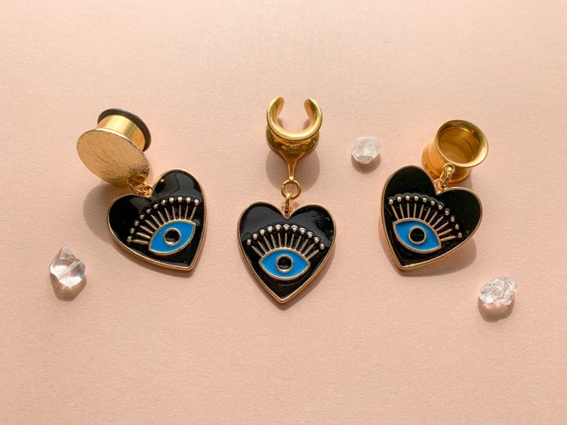 Black Heart Pendant With Blue Evil Eye Detail