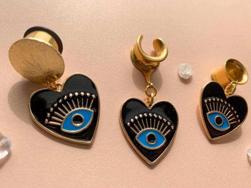 Black Heart Pendant With Blue Evil Eye Detail