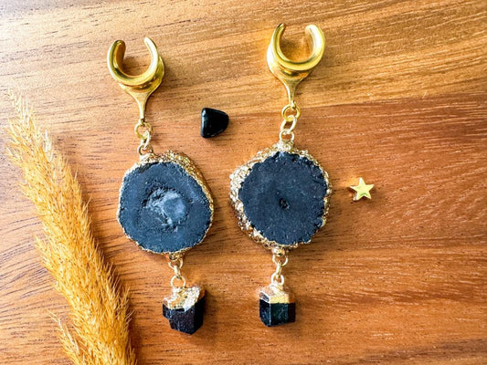 Black Agate and Tourmaline Dangles