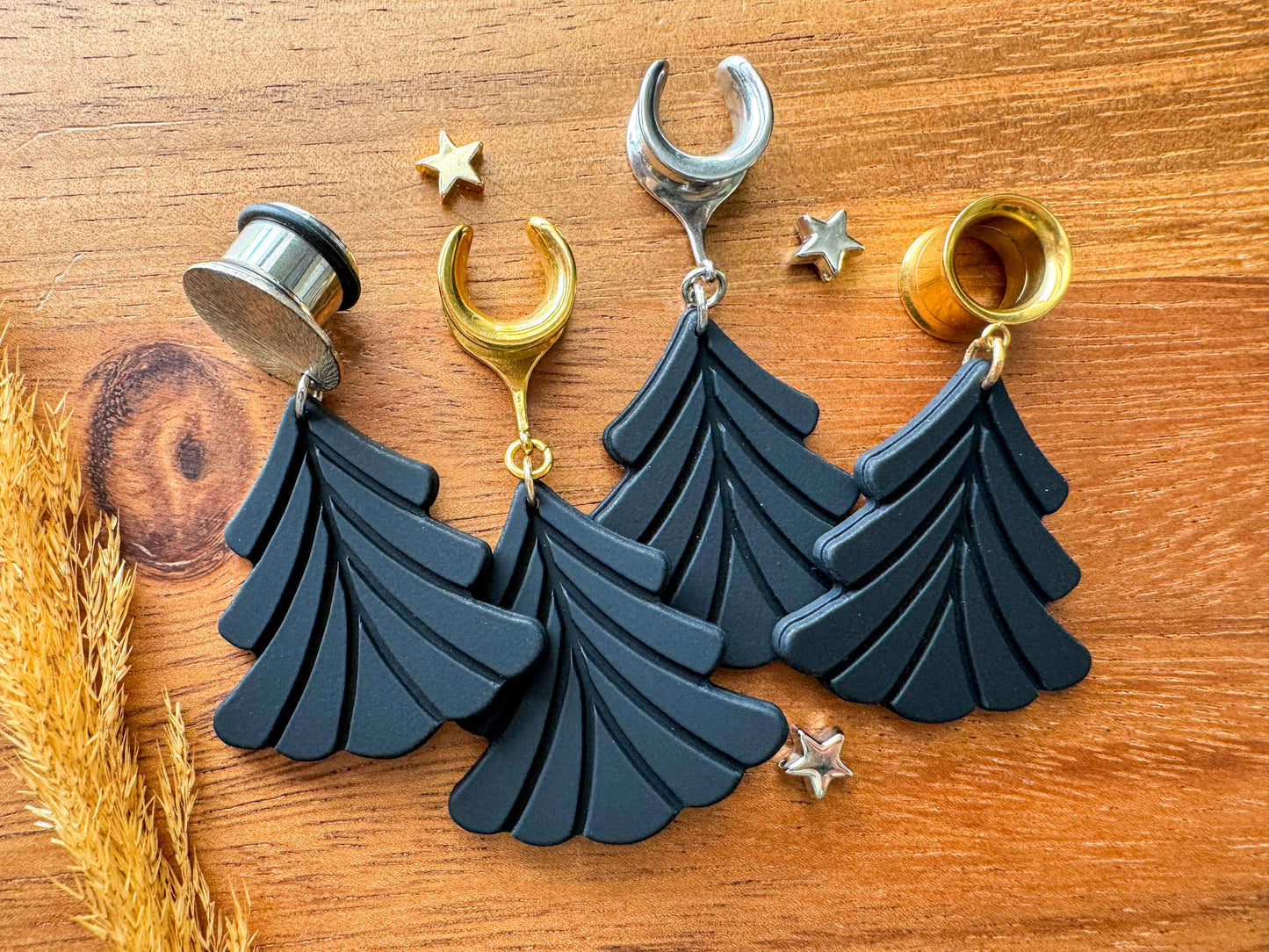 Black Christmas Trees Plug Earrings