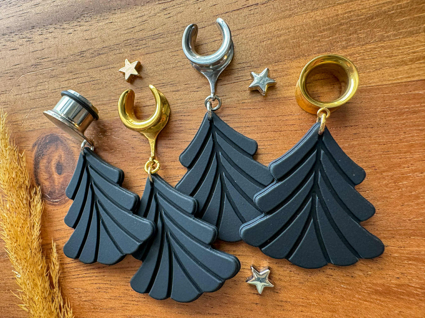 Black Christmas Trees Plug Earrings