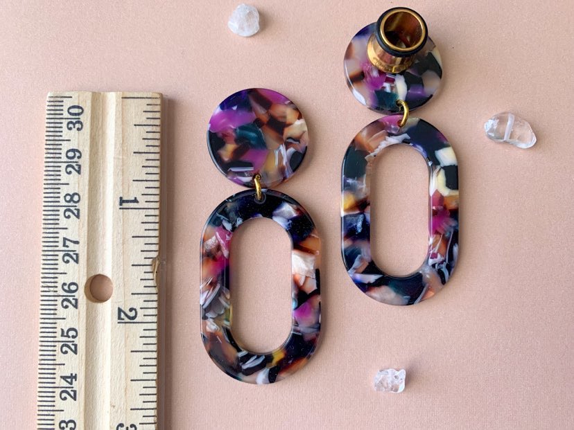 Black & Purple Multicolor Oval Hoops