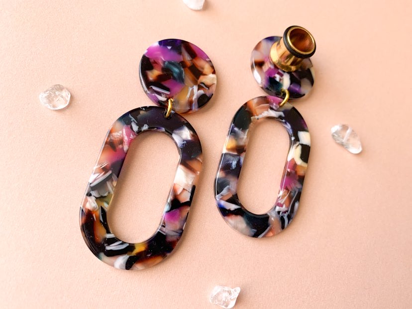 Black & Purple Multicolor Oval Hoops
