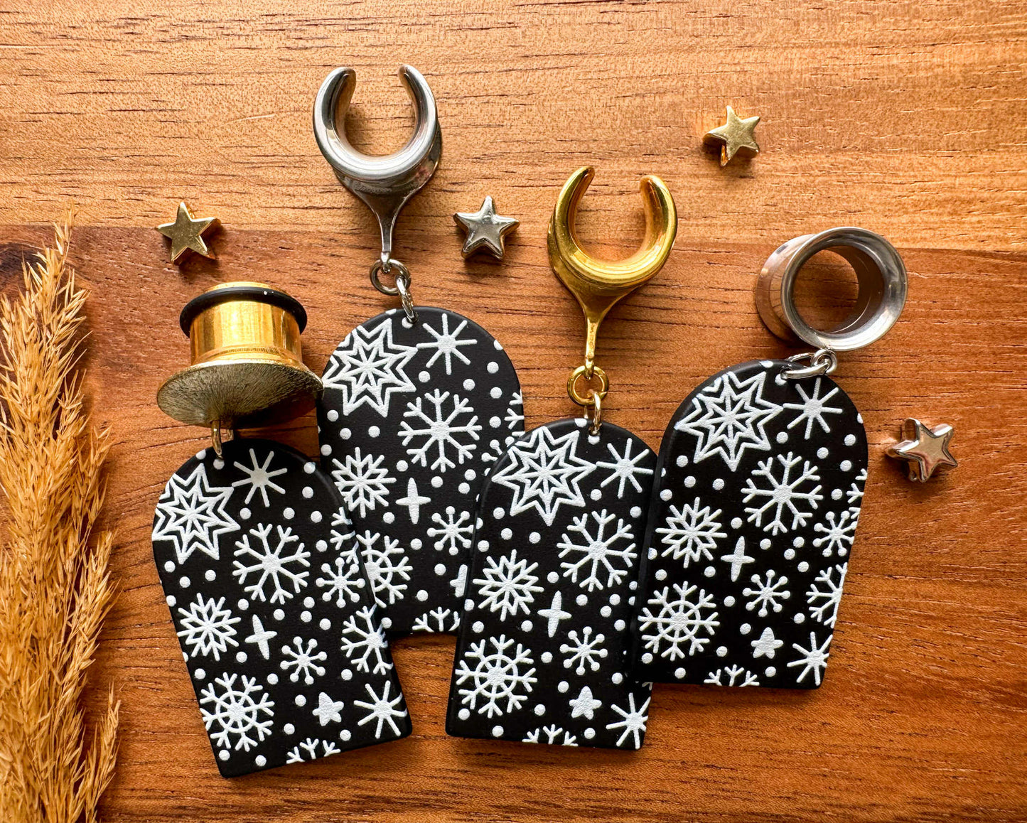 Black & White Snowy Skies Plug Earrings