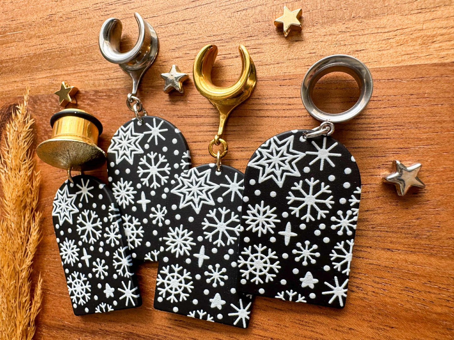 Black & White Snowy Skies Plug Earrings