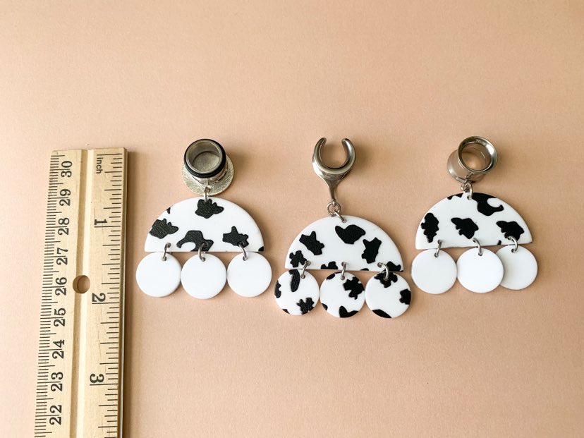 Silver & Acrylic Cow Print Dangles