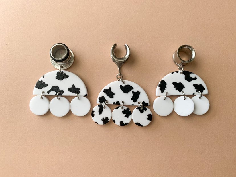 Silver & Acrylic Cow Print Dangles