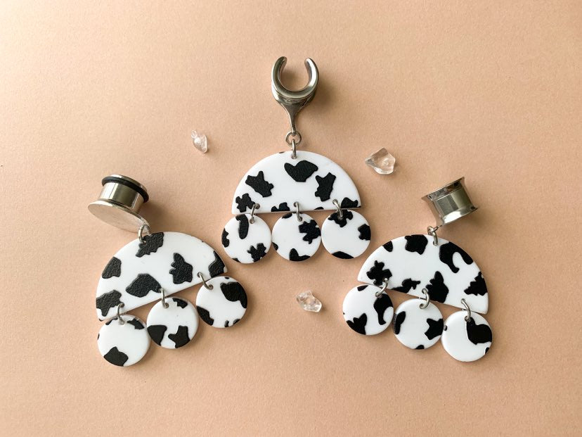 Silver & Acrylic Cow Print Dangles