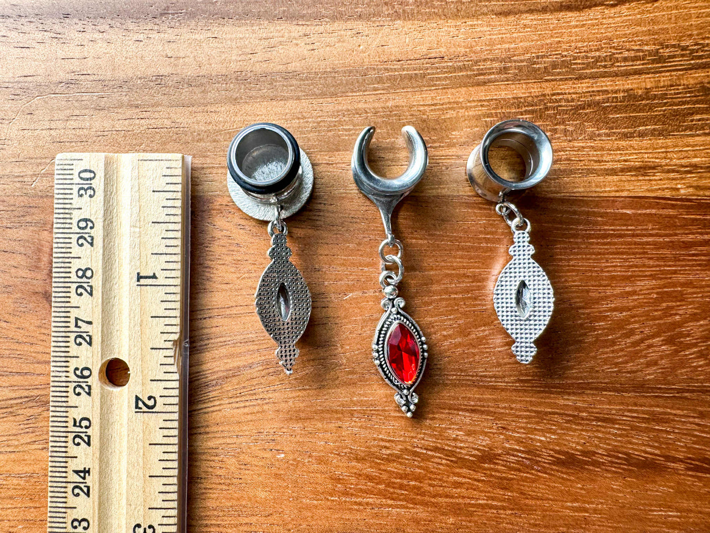 Crimson Red Antique Silver Dangles
