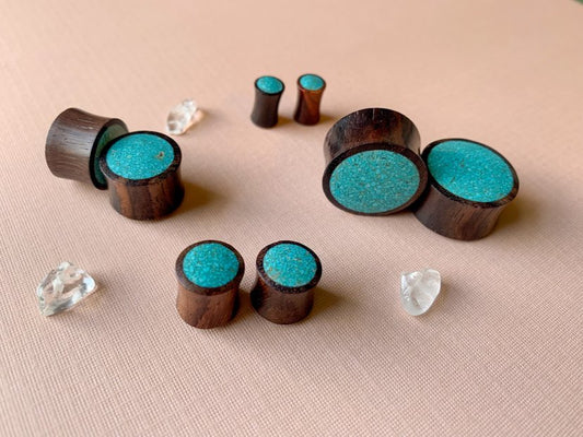 Crushed Turquoise Wooden Plugs