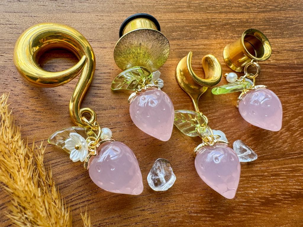 Dainty Gold & Pink Strawberries