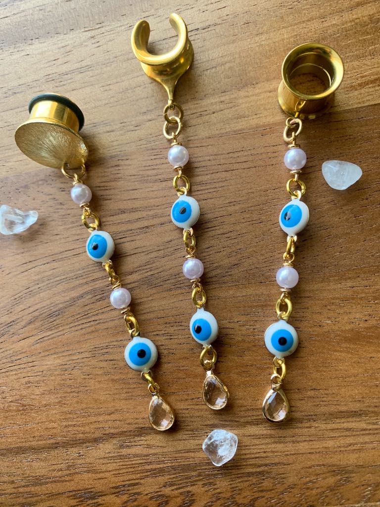 Evil Eyes & Faux Pearl Earrings