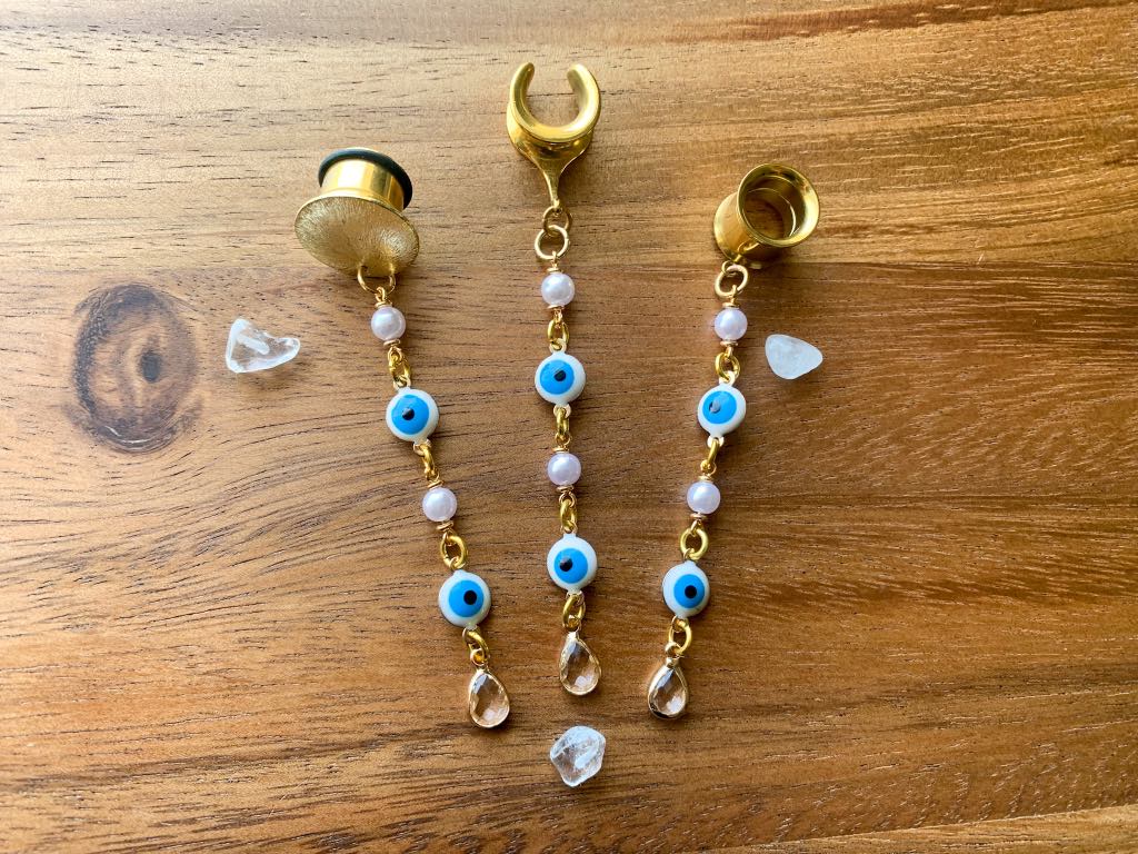 Evil Eyes & Faux Pearl Earrings