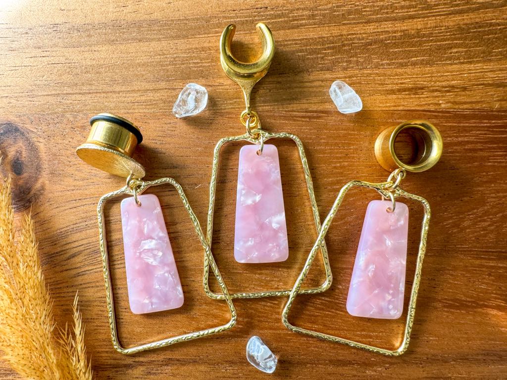 Funky Gold Dangles With Light Pink Pendant