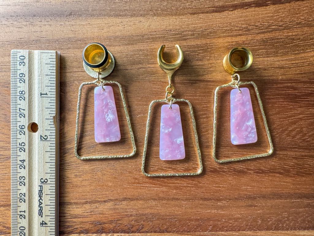 Funky Gold Dangles With Light Pink Pendant