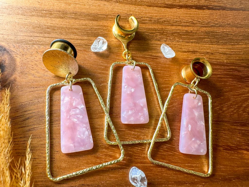 Funky Gold Dangles With Light Pink Pendant