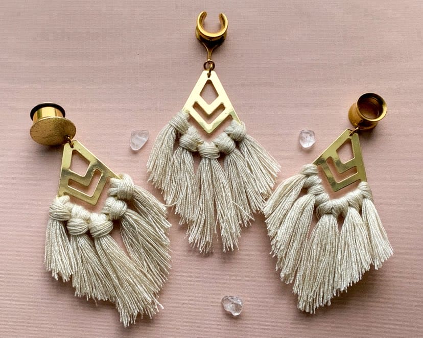 Gold Accented Beige Boho Tassels