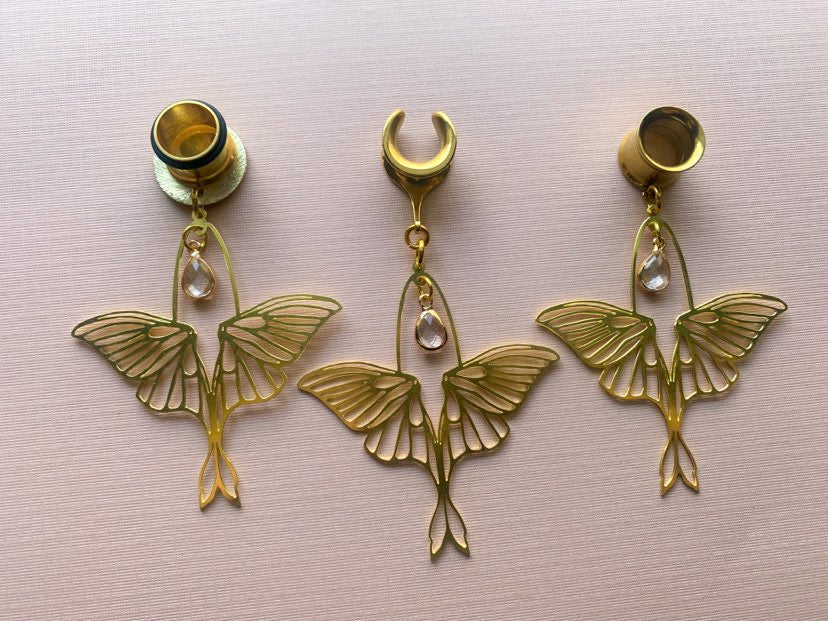 Gold Brass Luna Moth With Jewel Accent