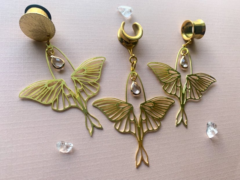 Gold Brass Luna Moth With Jewel Accent