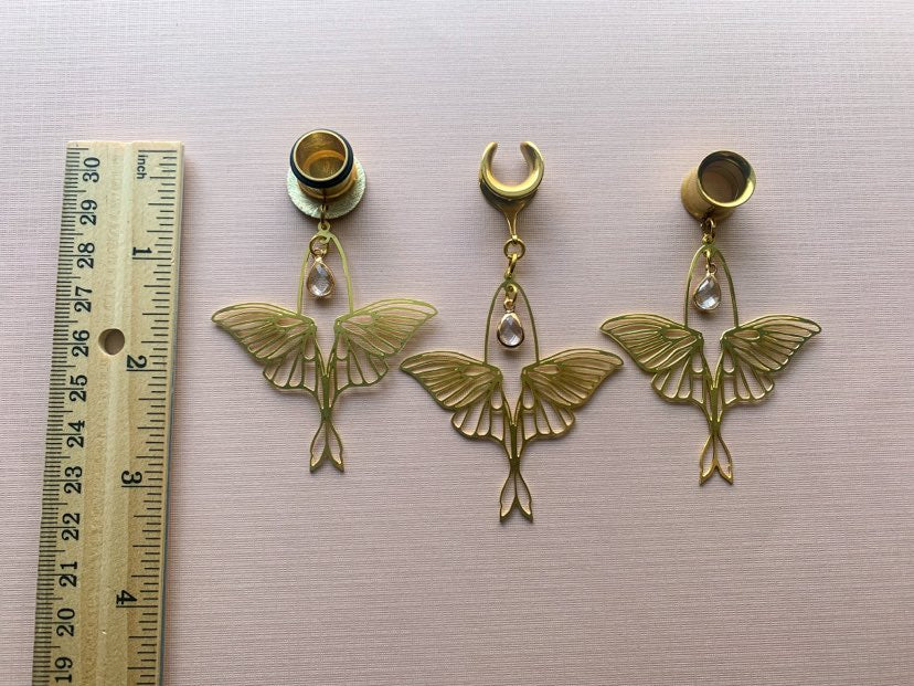 Gold Brass Luna Moth With Jewel Accent