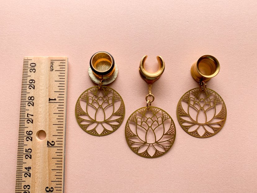 Gold Dangles With Lotus Flower Design