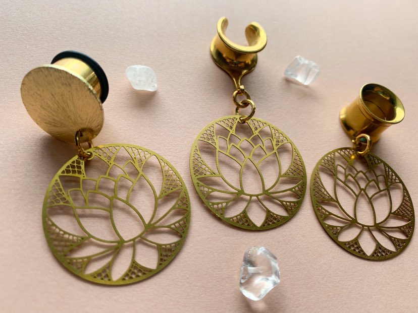Gold Dangles With Lotus Flower Design