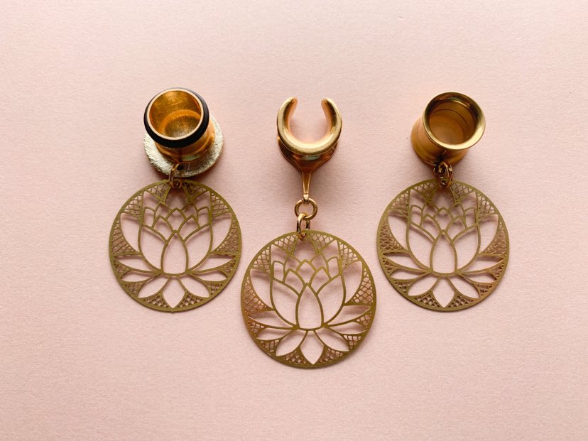Gold Dangles With Lotus Flower Design