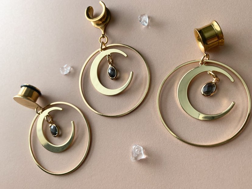 18k Gold Hoop and Crescent Moon Earrings