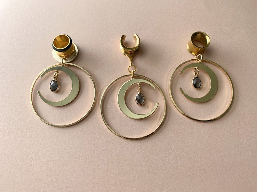 18k Gold Hoop and Crescent Moon Earrings